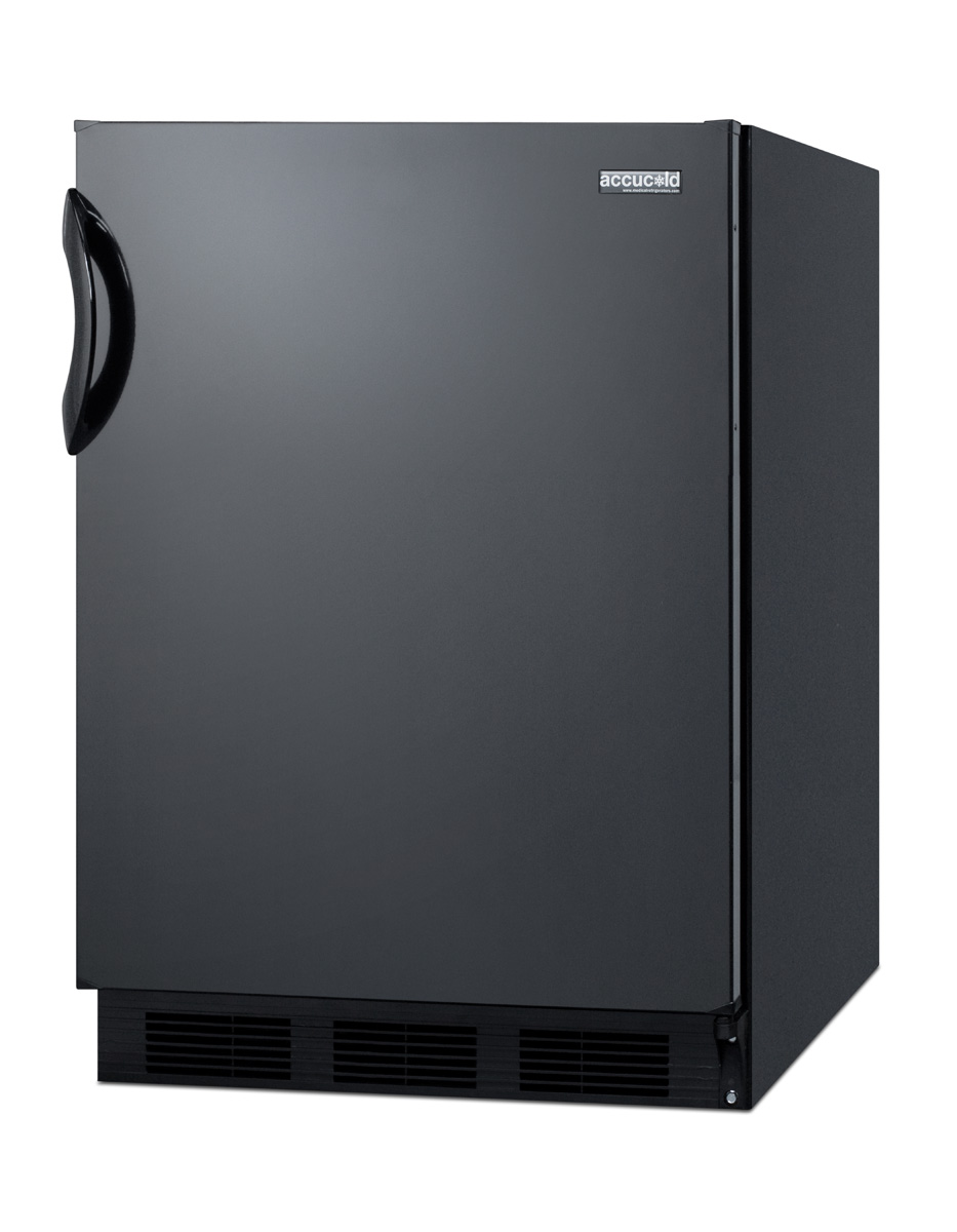 Commercially listed freestanding all-refrigerator for general purpose use, with automatic defrost operation and black exterior